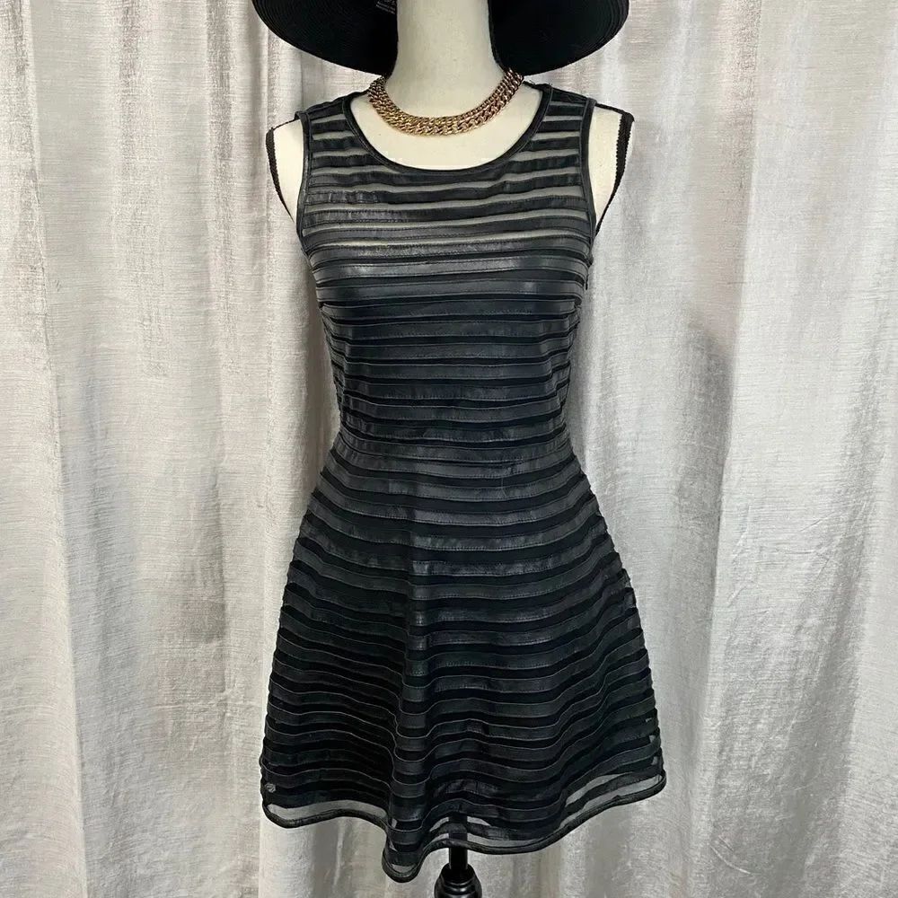 PARKER Leather and Mesh Striped Mini Dress SO RAD!